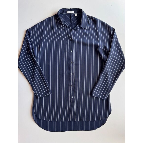Aritzia BABATON Kearney Navy Striped Matte Satin Button-Up Shirt, Size S - Picture 5 of 11